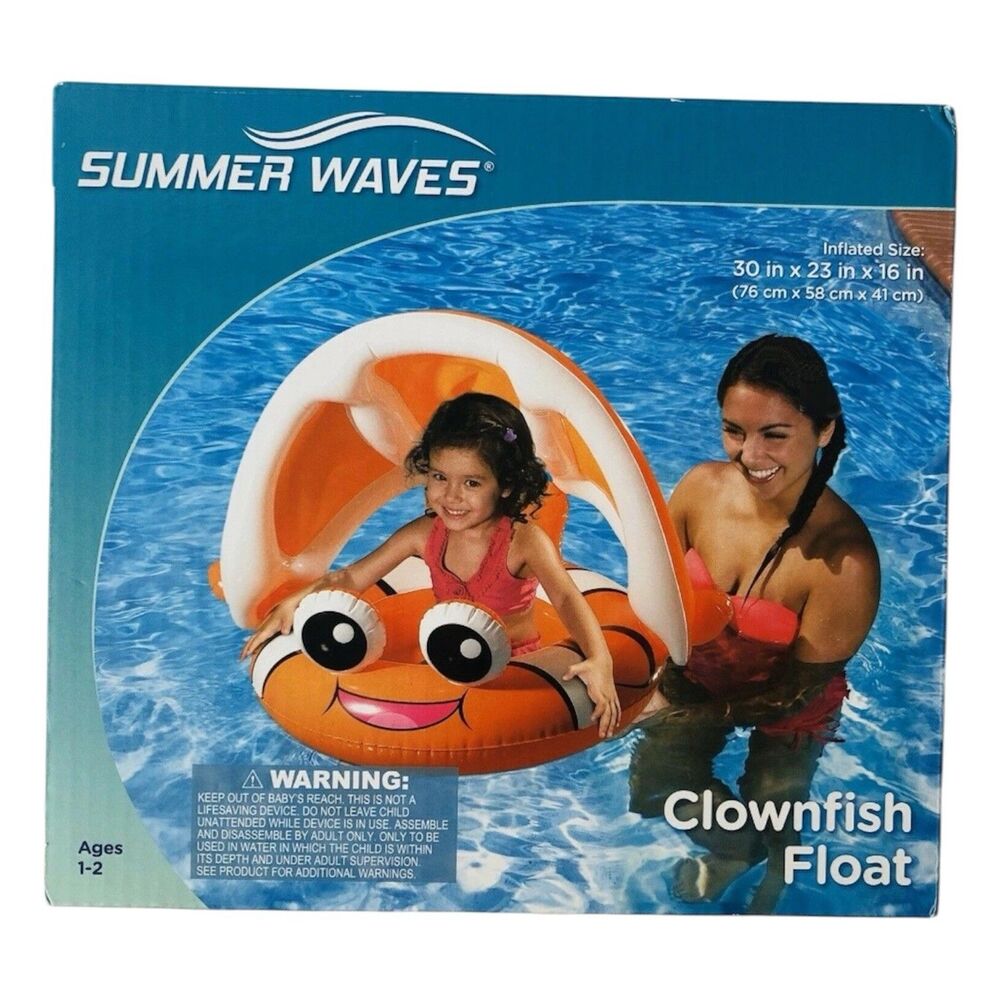 Summer Waves Shaded Clownfish Baby Pool Float with Canopy  Ages 1-2